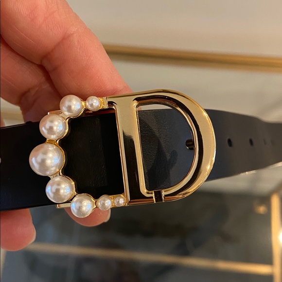Christian Dior Black Belt with Pearl-Accented Gold Buckle 75 - Picture 2 of 10